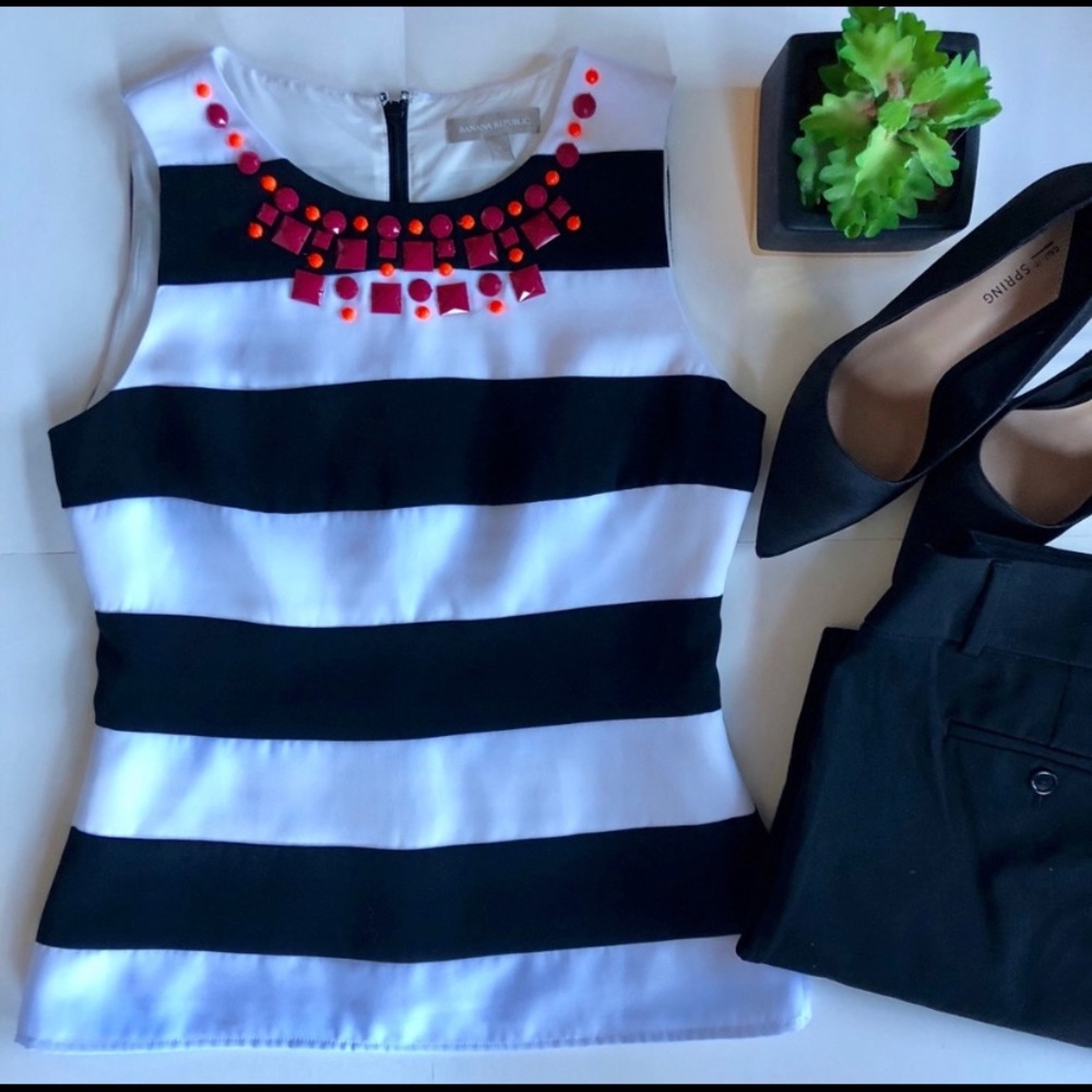 Banana Republic Striped Embellished Peplum Top